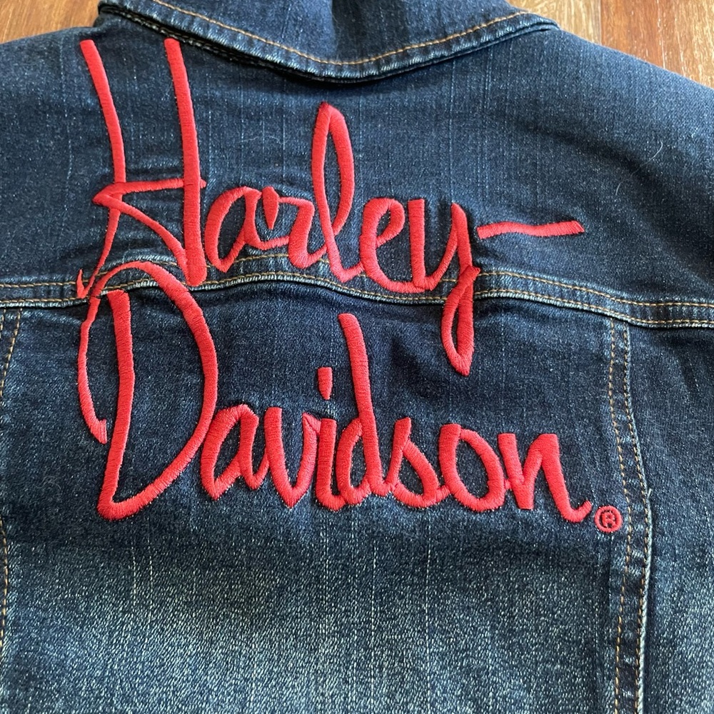 Harley-Davidson Woman’s Denim Embroidered Motorcycle Jacket, Size:  S - Picture 6 of 8